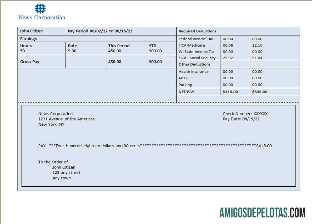 Folha de funcionários da empresa de mídia dos EUA exemplo